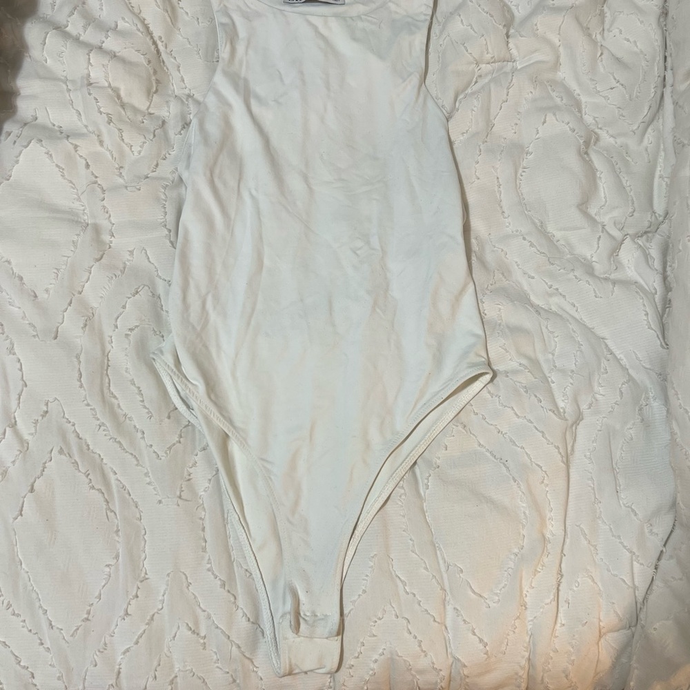 Zara Small White Bodysuit One Piece High Neck Sleeveless